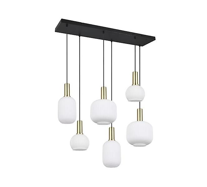 Pendelleuchte 6xE27  Matt / Messing / Glas opal 1 Stück Glas / Metall Weiß, günstig online kaufen