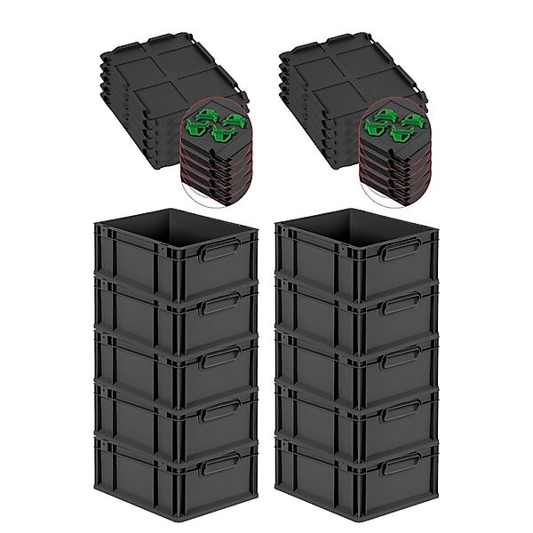 PROREGAL SuperSparSet 10x Eurobox Nextgen Grip Mit Auflagedeckel Und Grünen günstig online kaufen