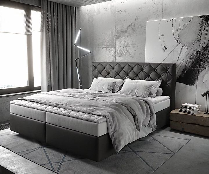 Boxspringbett Dream-Great 180x200 cm Lederimitat Anthrazit mit Matratze und günstig online kaufen