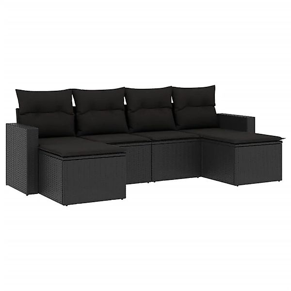 vidaXL 6-Tlg Garten-Sofagarnitur mit Kissen Schwarz Poly Rattan 3251652 günstig online kaufen