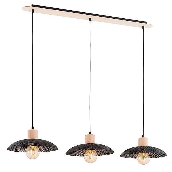 Hängeleuchte Kobe, dreiflammig, Stahl, Holz, schwarz günstig online kaufen