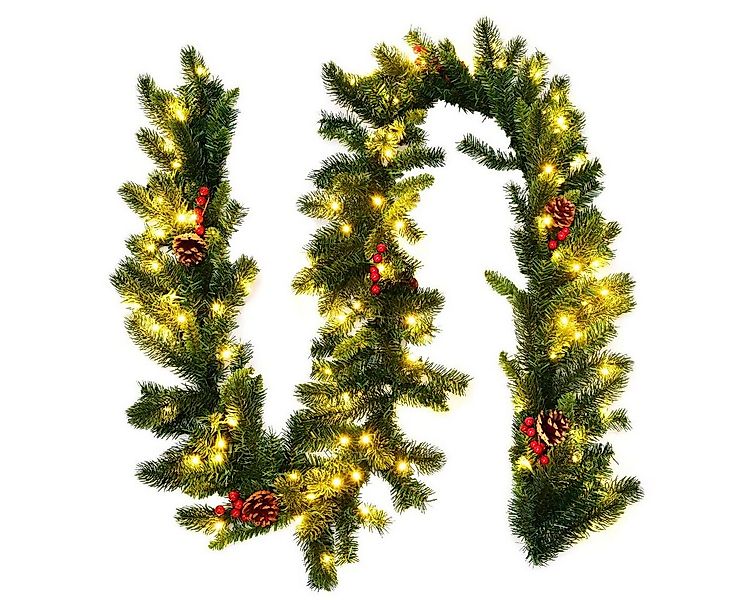 Kunstgirlande, COSTWAY, 270cm, Timer, 100 LEDs, Kiefernzapfen, rote Beeren günstig online kaufen