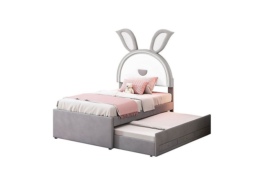 Flieks Polsterbett, LED Kinderbett 90x200cm mit Schubladen/ausziehbarem Bet günstig online kaufen