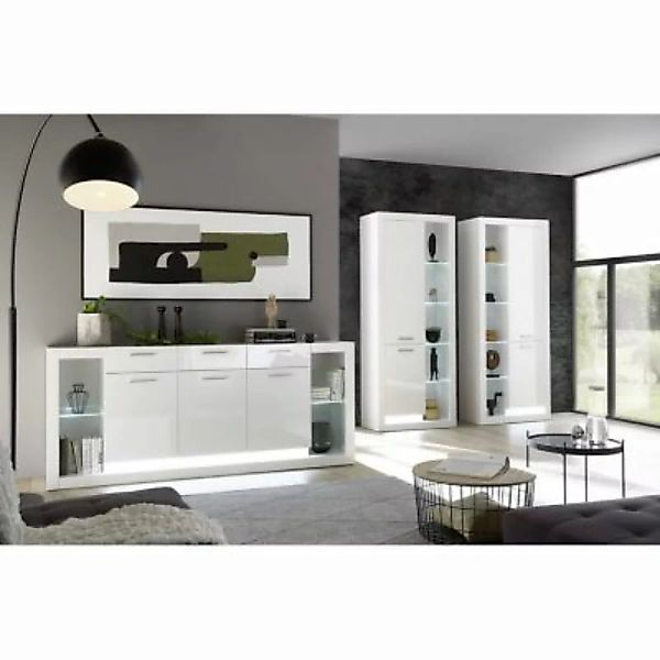 Lomadox Modernes Design Wohnzimmer Set mit Sideboard und 2 Vitrinenschränke günstig online kaufen