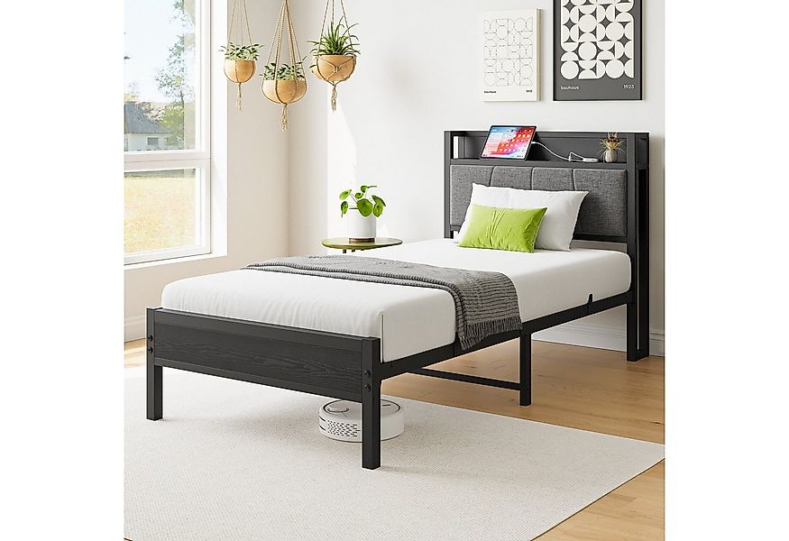 STILVORA Jugendbett Metallbett 90x200 Gepolstertes Kopfteil Bettgestell bet günstig online kaufen