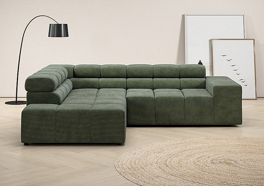 INOSIGN Ecksofa "Ancona, incl. Kopfteilverstellung + 3 Zierkissen, L-Form, günstig online kaufen