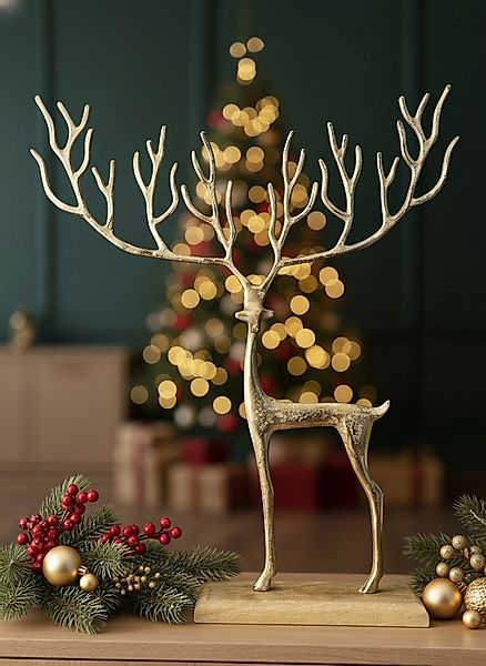 MF Skulptur Goldenes Rentier mit Grafischem Geweih Hirsch Weihnachtsdeko günstig online kaufen