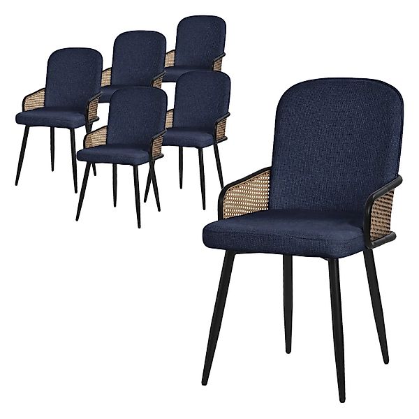 ML-Design Esszimmerstühle 6Er Set Dunkelblau mit Stoffbezug Rattan günstig online kaufen