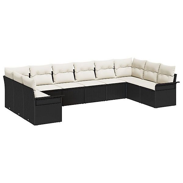 vidaXL Loungesofa 10-teiliges Garten Sofa Set mit Kissen Schwarz Poly Ratta günstig online kaufen