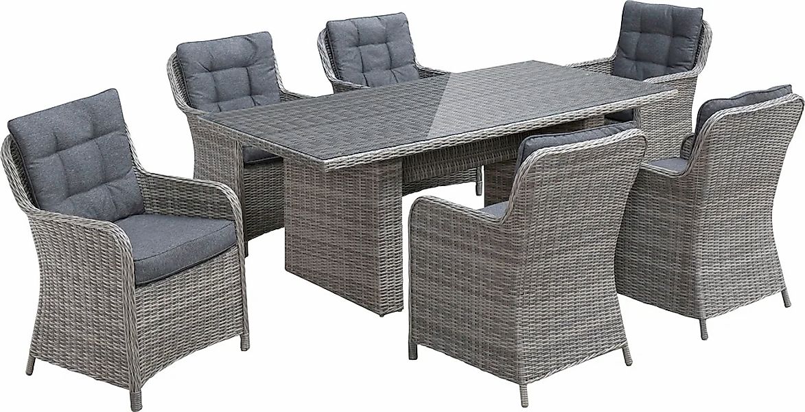KONIFERA Garten-Essgruppe ""Menorca"" Set, 6x Sessel, 1x Tisch 200x100x75 c günstig online kaufen