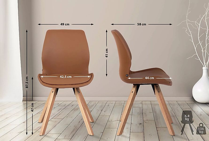 4er Set Stuhl Luna Kunstleder Hellbraun günstig online kaufen