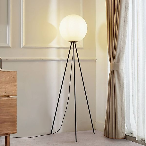 Lucande Stehleuchte Kestralia, weiß, Glas, Ø 35 cm, E27 günstig online kaufen