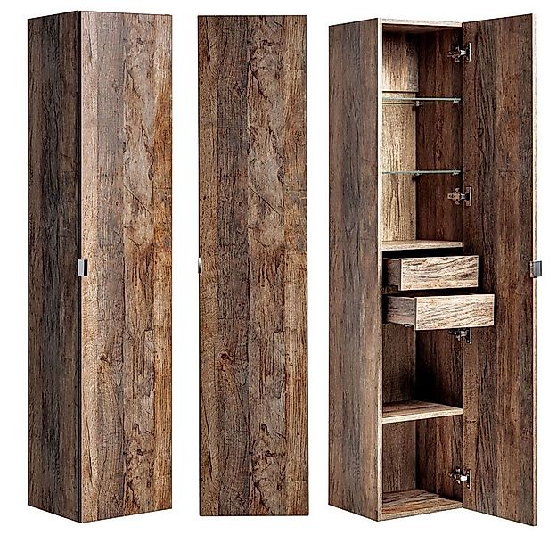 Lomadox Hochschrank PUEBLA-56 Badmöbel Vintage Oak Eiche, 2 Türen, B/H/T: 3 günstig online kaufen