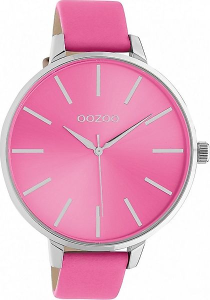 OOZOO Quarzuhr XL Damenuhr C10984 Zifferbatt Glänzend Lederband Pink 48 mm günstig online kaufen