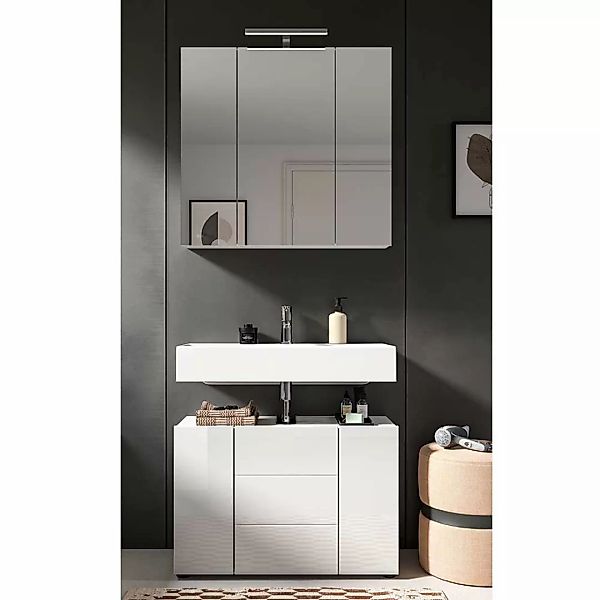 Badezimmermöbelset weiss Hochglanz Front 82 cm breit (zweiteilig) günstig online kaufen