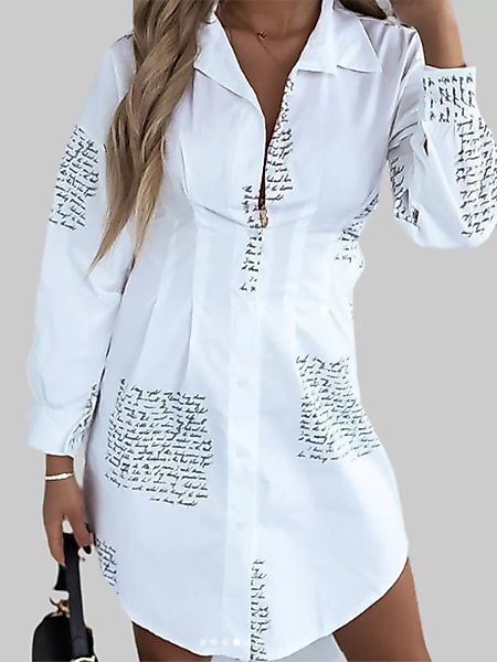 Plissee Letter Print Langarm Casual Long Shirt für Damen günstig online kaufen