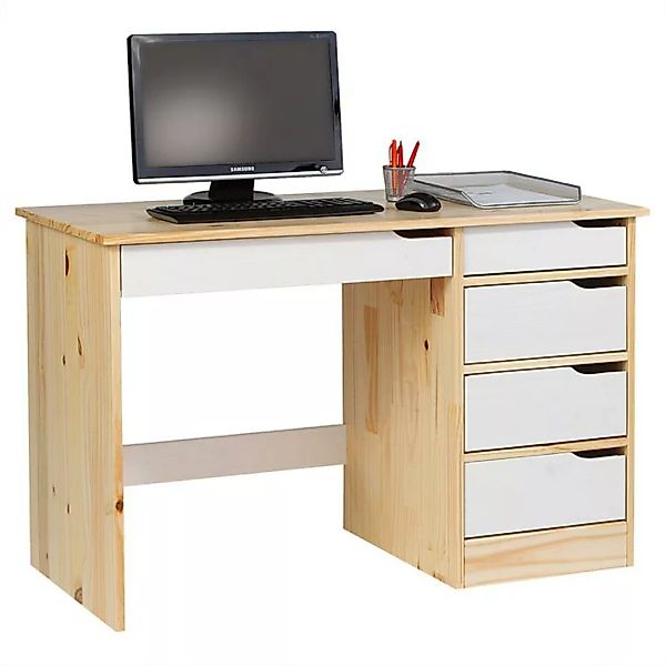 Schreibtisch HUGO Kiefer massiv in natur/wei günstig online kaufen