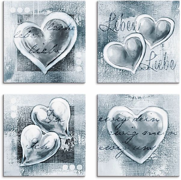 Artland Leinwandbild "Lache Lebe Liebe Leben" Herzen 4 Stk. tlg. 4er Set, v günstig online kaufen