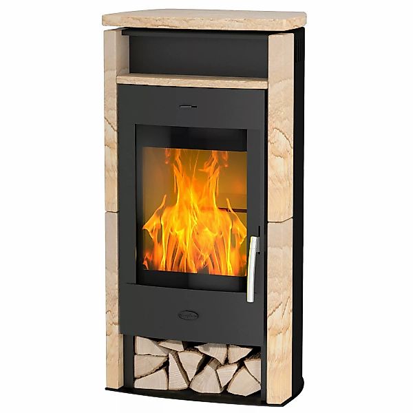 Fireplace Santiago Kaminofen Sandstein Schwarz 6 kW günstig online kaufen