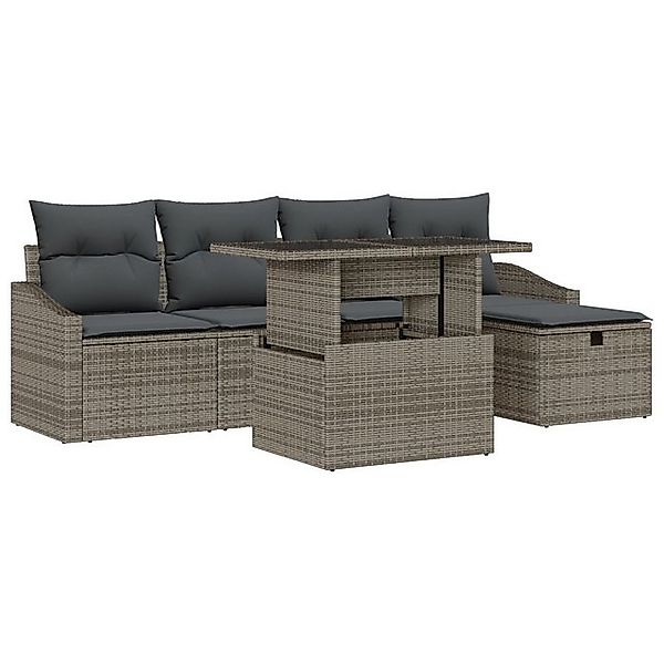 vidaXL Loungesofa 6-teilige Garten Sofa Set mit Kissen Grau Poly Rattan, 6 günstig online kaufen