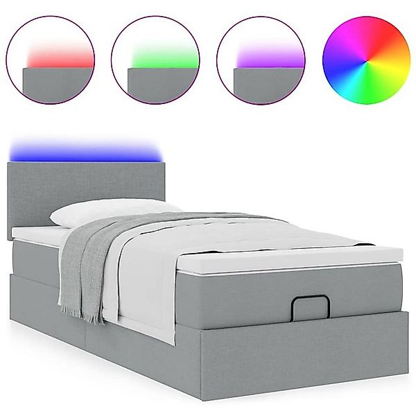 vidaXL Bett Ottomane Bett mit Matratze & LEDs Hellgrau 80x200 cm Stoff günstig online kaufen