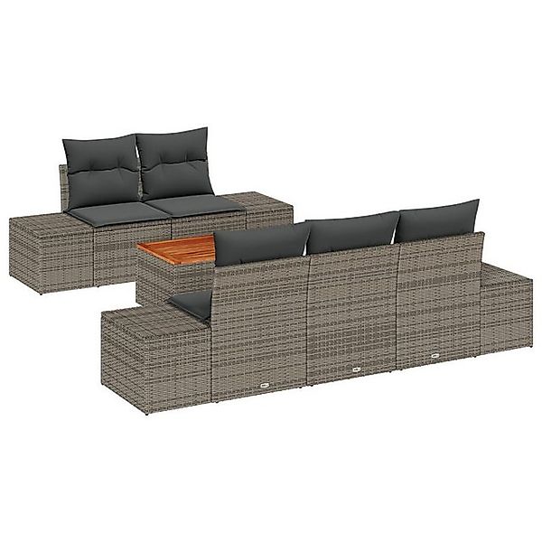 vidaXL Loungesofa 6-teiliges Gartensofa-Set mit Kissen Grau Poly Rattan, 6 günstig online kaufen