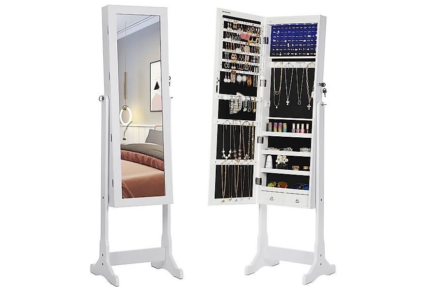 SONGMICS Schmuckschrank Spiegelschrank mit LED Beleuchtung, 4 Ablagen, 2 Sc günstig online kaufen