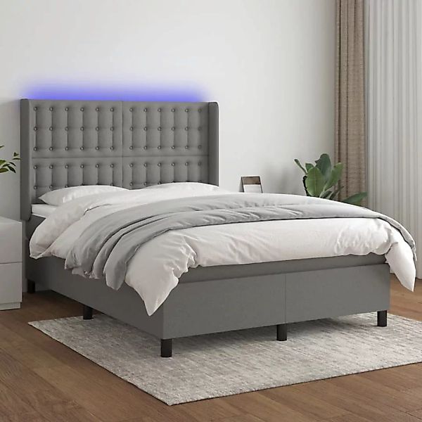 Vidaxl Boxspringbett Mit Matratze & Led Dunkelgrau 140x200 Cm Stoff günstig online kaufen