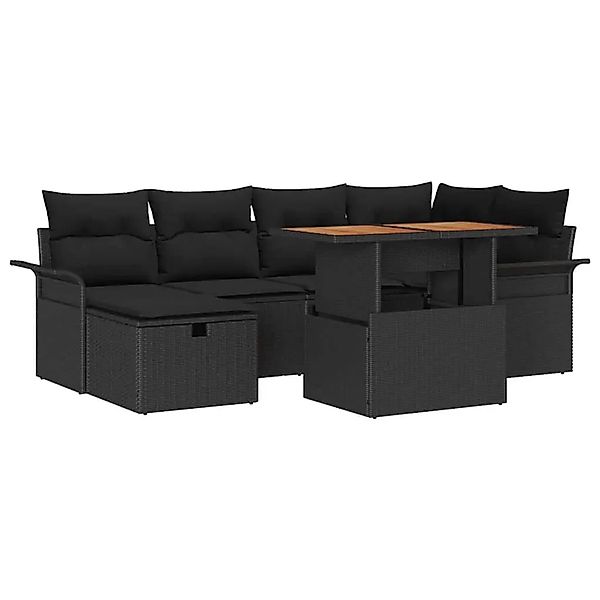 vidaXL Garten-Sofa-Set mit Kissen 7-Tlg Schwarz Poly Rattan 3359915 günstig online kaufen