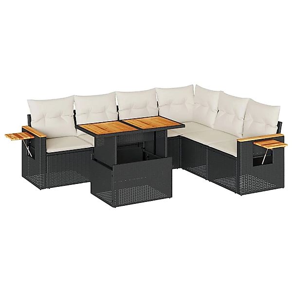 vidaXL 7-Tlg Garten-Sofagarnitur mit Kissen Schwarz Poly Rattan 3327605 günstig online kaufen