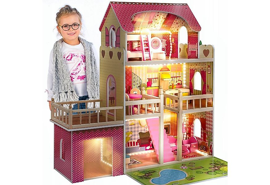 Kinderplay Dolls & Strollers Puppenhaus Puppenhaus Holzvilla – 3 Etagen mit günstig online kaufen