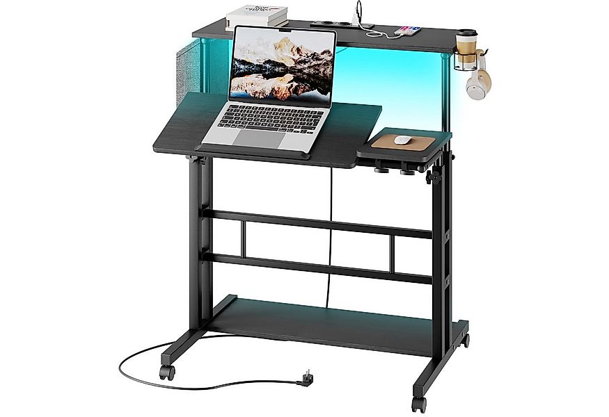 YOLEO Computertisch Höhenverstellbarer Stehpult mit Steckdosen und LED Lich günstig online kaufen