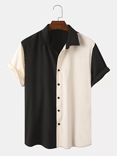 Männer Asymmetric Color Matching Casual Kurzarmhemd günstig online kaufen