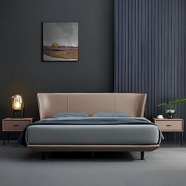 Xlmoebel Bett Doppelbett mit Holzgestell und Kunstleder in Beige für das (B günstig online kaufen