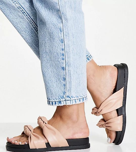 New Look Wide Fit – Flache Sandalen mit Knotendetail in Rosa günstig online kaufen
