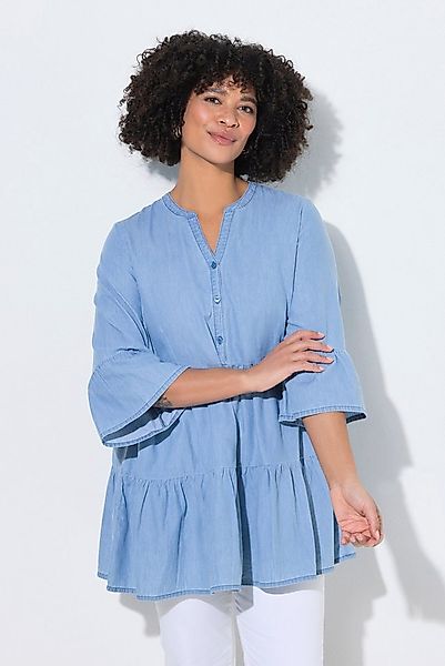 Angel of Style Longbluse Bluse A-Linie softe Jeansoptik Volants günstig online kaufen