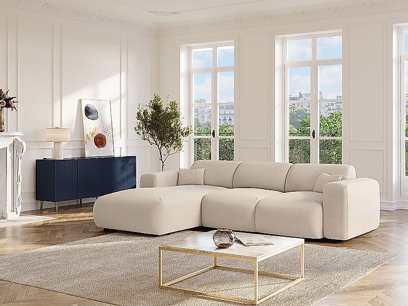 Großes Ecksofa mit Schlaffunktion - Ecke links - melierter Stoff - Beige - günstig online kaufen