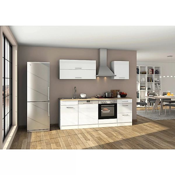 Held Möbel Küchenzeile Mailand 220 cm Weiß Hochglanz-Weiß Matt ohne E-Gerät günstig online kaufen