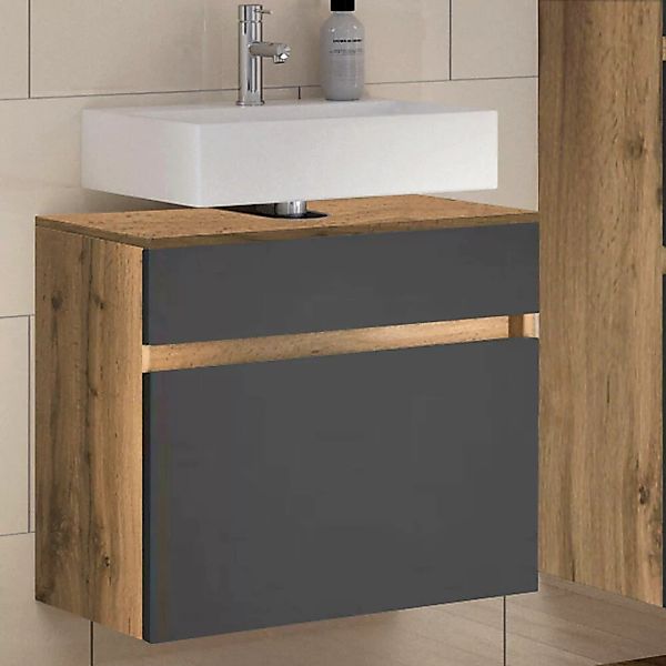 Badmöbel Waschbeckenunterschrank 60 cm LOUROSA-03 in Wotaneiche Nb. mit mat günstig online kaufen