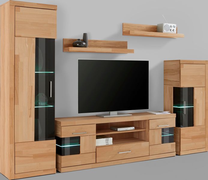 Home affaire Wohnwand "Ribe Wohnwand Set-5 St." Set, 5 Stk. tlg. Glaseinsat günstig online kaufen