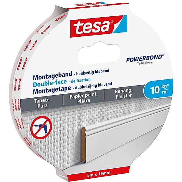 tesa Doppelklebeband POWERBOND Tapete, Putz Doppelseitiges Klebeband - 5 m günstig online kaufen