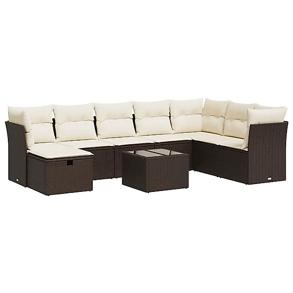 vidaXL 9-Tlg Garten-Sofagarnitur mit Kissen Braun Poly Rattan 3325349 günstig online kaufen