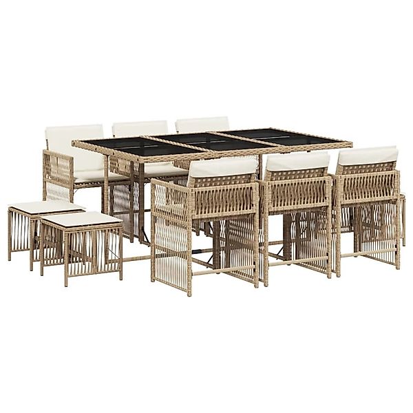 vidaXL 11-Tlg Garten-Essgruppe mit Kissen Beige Poly Rattan 3211690 günstig online kaufen