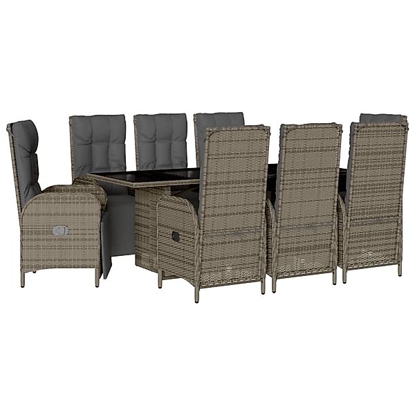vidaXL 9-Tlg Garten-Essgruppe mit Kissen Grau Poly Rattan 3213533 günstig online kaufen