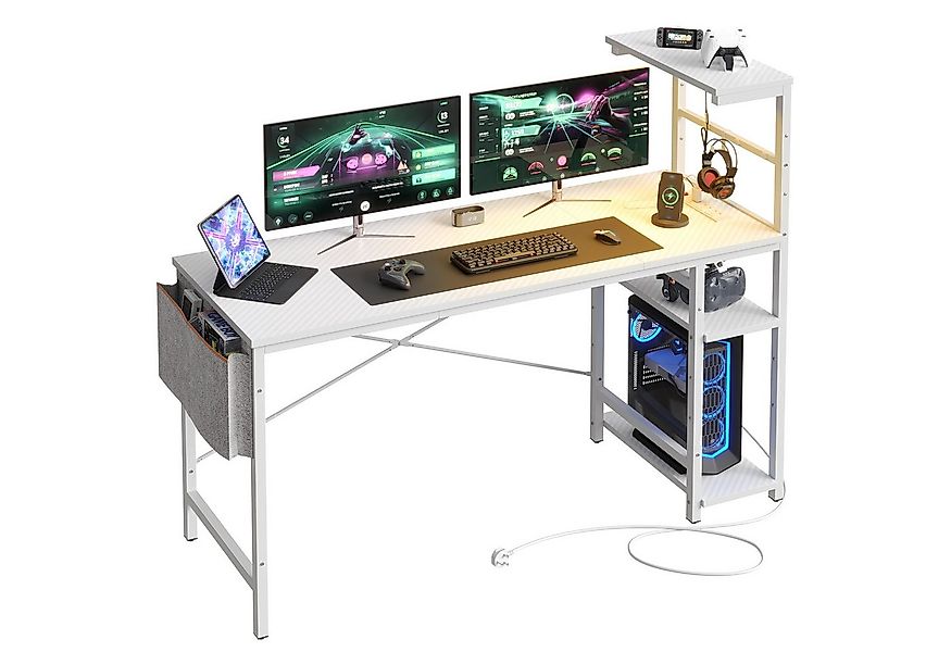 Bestier Computertisch Gamingtisch, Computertisch mit LED & Regal (113/140/1 günstig online kaufen