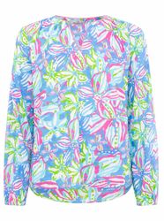 Zwillingsherz Schlupfbluse "Blumentraum" Blumen-Print, Serafino-Kragen, Lan günstig online kaufen