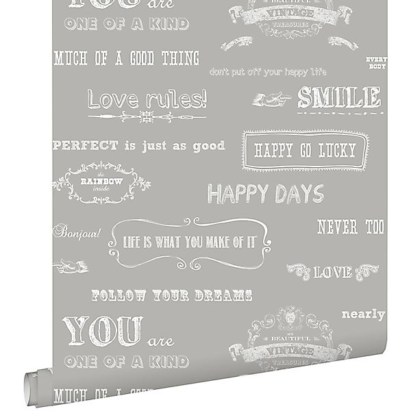 ESTAhome Tapete Kreidetafel-Sprüche Beige 53 cm x 10.05 m günstig online kaufen
