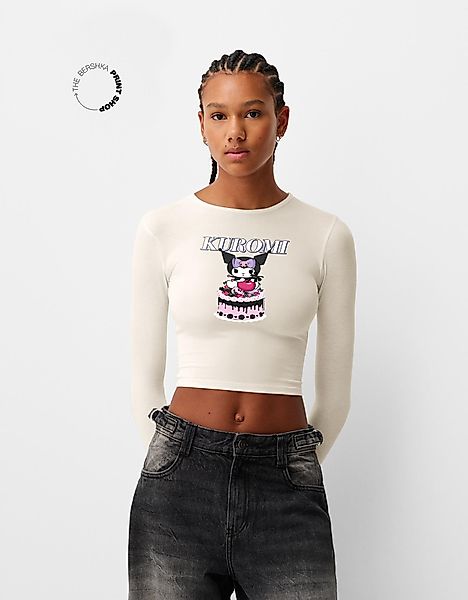 Bershka Langarmshirt Kuromi Mit Langen Ärmeln Und Print Damen L Rohweiß günstig online kaufen