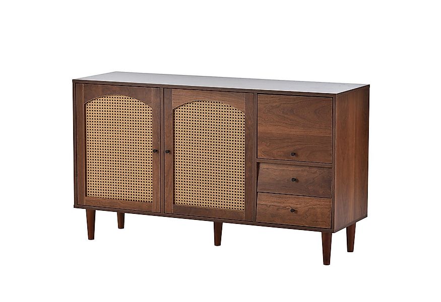 KLAM HOME Sideboard Kommode Mit Rattan Einsatz 130*75.5*40 cm  (mit 3 Türen günstig online kaufen