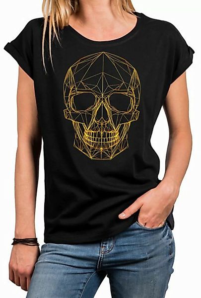 MAKAYA Print-Shirt Totenkopf Damen Tunika Glitzer Outline Elegant Strass Ef günstig online kaufen